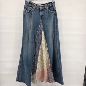 Reworked GAP Patchwork Denim Maxi Skirt Small Boho Hippie Prairie Cottagecore